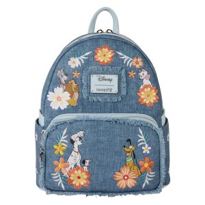 Loungefly - Disney Dogs & Cats Faux Denim Fringe Mini Backpack