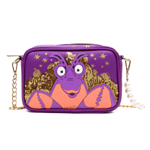 Buckle Down – Disney Moana Tamatoa Character Close-Up Pose Applique Purple/Gold Horizontal Crossbody Bag